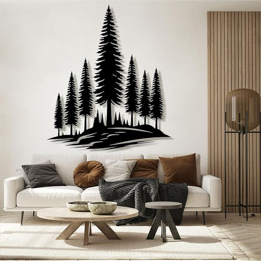 lunwall Metal Pine Tree Wall Art, Metal Forest Wall Art, Pine Branch Wall Decor, Christmas Tree Wall Decor, Forest Wall Hanging, Nature Lover Gift (Style 6, 38" H x 32" W / 96 x 82 cm)
