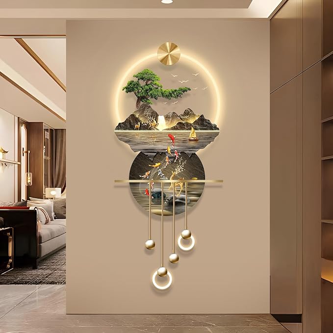 LED Light Decor Wall Art, 3D Art Wall Decor with Light, Decors Walls Sculptures Large 3D Art, Decors Walls Sculptures Lighting Modern, Plug-in Power Supply, Gold C, 19x47IN