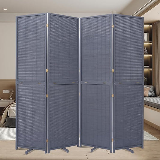 Bamboo Room Divider Folding Privacy Screens, Wall Divider for Room Separation, Portable Room Partitions and Dividers, 5.6FT Bamboo Mesh Woven Room Divider Panel (Grey, 4 Panel)