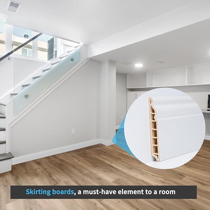 Art3d Wall Baseboard Molding Trim 8-Pack of 56 x 3.2 in., High Impact Polystyrene Skirting Board - Installed with Glue - White