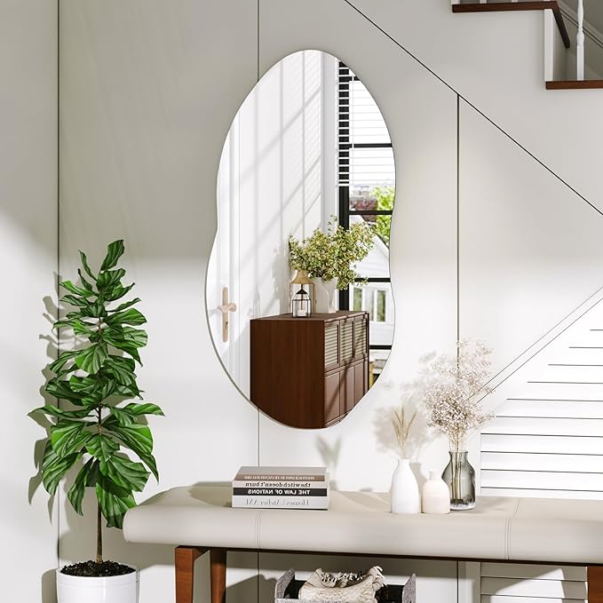 36'' x 20'' Irregular Wall Mirror, Asymmetrical Vanity Mirror for Bathroom, Living Room, Bedroom, Entryway, Modern Wavy Shape for Home Decor Hanging