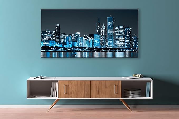 NAN Wind Modern Office Decor Chicago Skyline Canvas Art Chicago City Center Skyline Canvas Prints Cityscape Wall Decorations Blue Wall Decor for Living Room Pictures for Bedroom Decorations