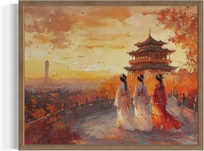 China Art Print Poster, Asia Oriental Countries Culture Wall Art Asian Paintings for Bedroom Bathroom Living Room Decor 97 (China, 24 x 36 inches, Wood Frame)