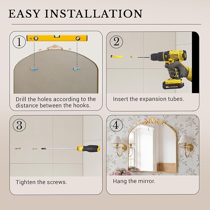 MISSDAY Vintage Arched Baroque Mirror for Wall, 36"X30" Antique Wall Mirror with Elegant Carving Top, Full Metal Frame Wall-Mounted Mirror for Bathroom, Living Room, Fireplace, Entryway, Hallway, Gold