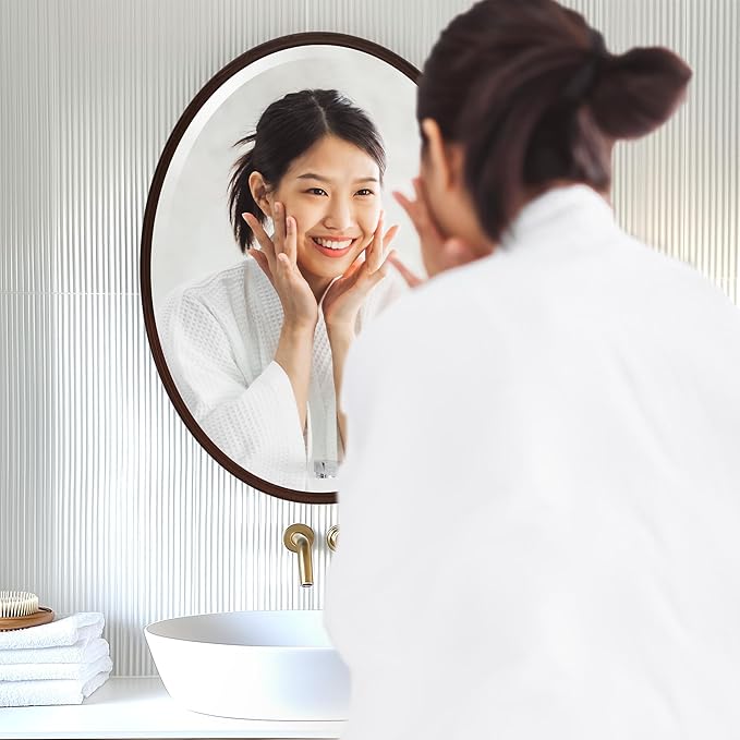 OVALCREST - Oval Wooden Beveled Wall Mirror for Home Decor, Bathroom, Vanity, Bedroom, Living Room, Hallway - London Style (Black Walnut) 17.1 x 13.1