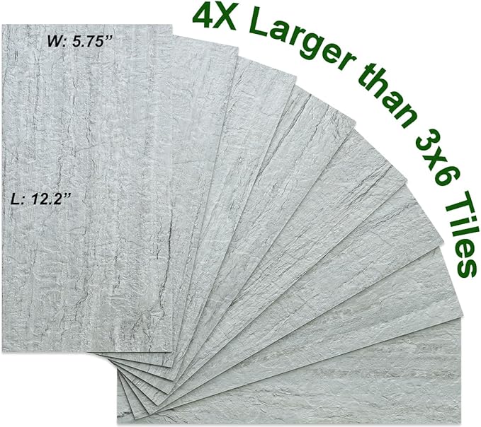 AULIGET 20-Piece Grey Shale Peel and Stick Backsplash Wall Tiles, 6" x 12" PVC Faux Stone Stick on Tiles for Backsplash Kitchen, Bathroom, Laundry Room, Camper, Fireplace