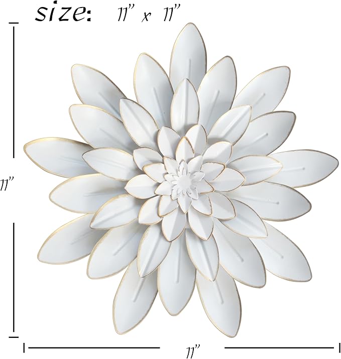 Metal flower wall decor, white iron wall art hanging decoration, rural modern floral sculpture wall decor art, suitable for indoor, outdoor, bathroom, bedroom, living room, garden, kitchen, terrace, porch .（11“X11”in）