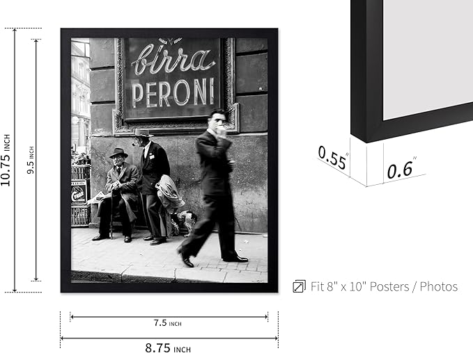 Poster Master Vintage Photograph Poster - Travel Print - Men in a Street of Napoli, Italy, Black & White, Minimalist - Gift for Artist, Friend - Wall Decor for Home, Office, 8x10 Black Framed