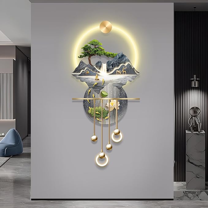 LED Light Decor Wall Art, 3D Art Wall Decor with Light, Decors Walls Sculptures Large 3D Art, Decors Walls Sculptures Lighting Modern, Plug-in Power Supply, Blue C, 23x53IN