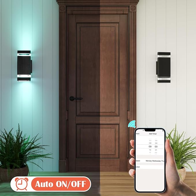 Mi.Light RF Remote Control RGB Colour Changing Lighting LED Double Up and Down Outdoor Wall Light,White Temperature 2700k- 6500k RGB+CCT Exterior Wall Lighting (3 Pack)