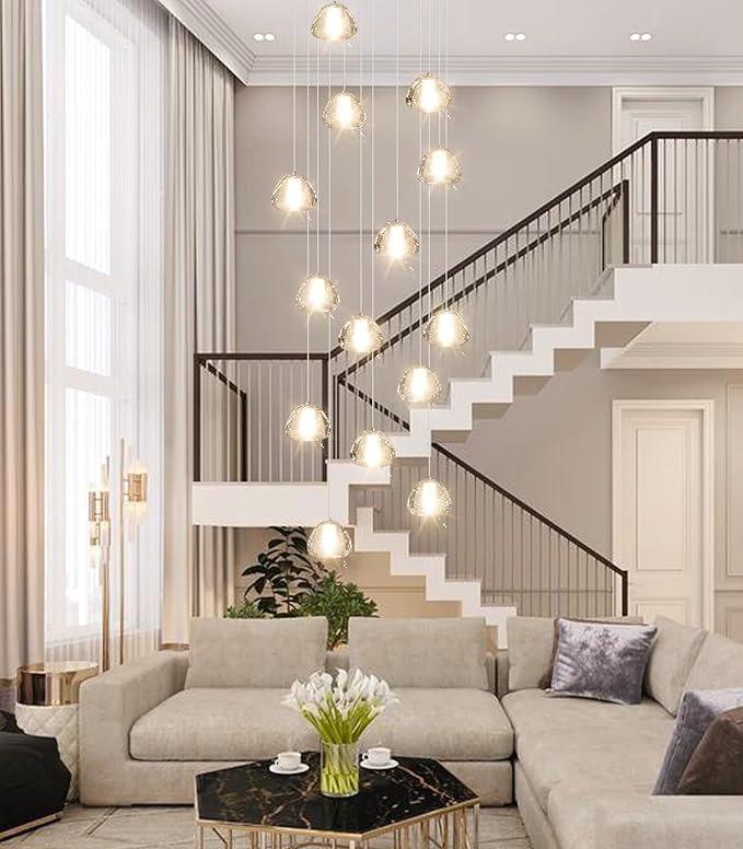 Modern Crystal Chandelier for Hallway Gold LED Ceiling Lighting for Staircase Light Fixture for Living Room Foyer Entryway