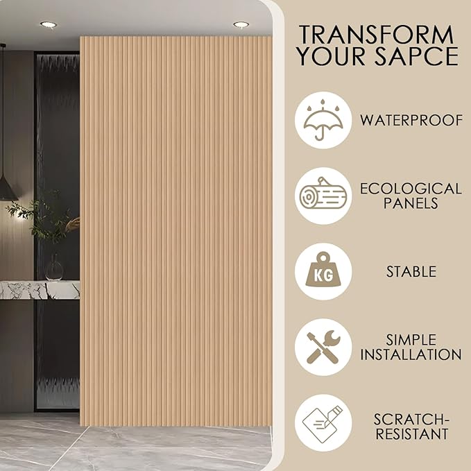 16-Pack 3D Soundproof Slat Wall Panels, Modern Faux Wood Wall Cladding for Living Room, Bedroom, Office, Interior Décor, Oak Finish, 48.2" x 6.3"