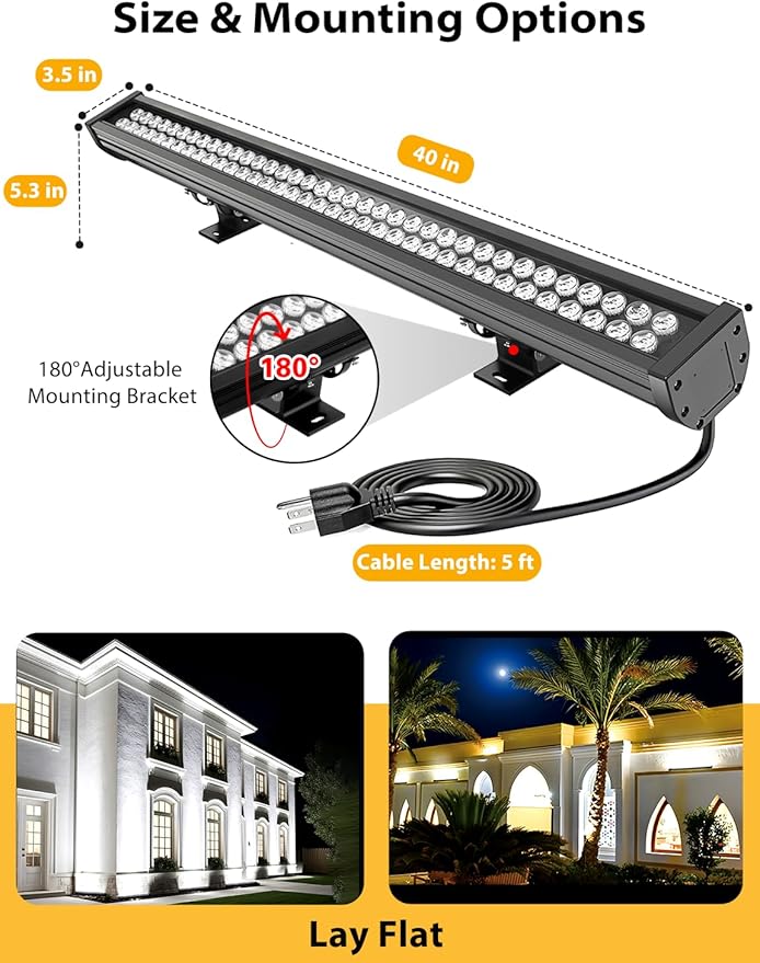 72W 7920LM Super Bright LED Wall Washer Light Bar, 6000K Daylight White, IP67 Waterproof Heavy-Duty Outdoor Wall Washer Lights for Building, Landscape, Yard, Church Lighting (40 Inch, 120V)