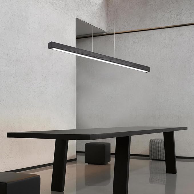 71" Black Linear Pendant Light Wooden Led Linear Pendant Light Fixtures Ceiling Hanging Dimmable Pendant Lights for Dining Room Kitchen Island Pool Table Lights Black Wood Finish