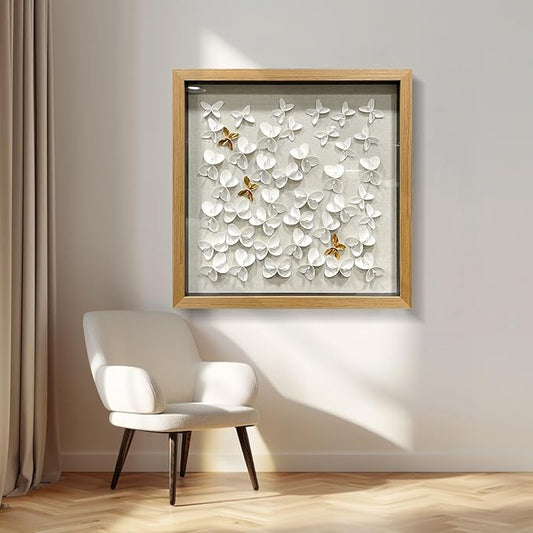 BrightA3D Textured wall decorations, leather and metal-tinged golden and white metal butterfly wall sculptures, large artworks, gradient colors, modern artworks, suitable for decoration in living rooms and bedrooms. 23.6"x23.6"