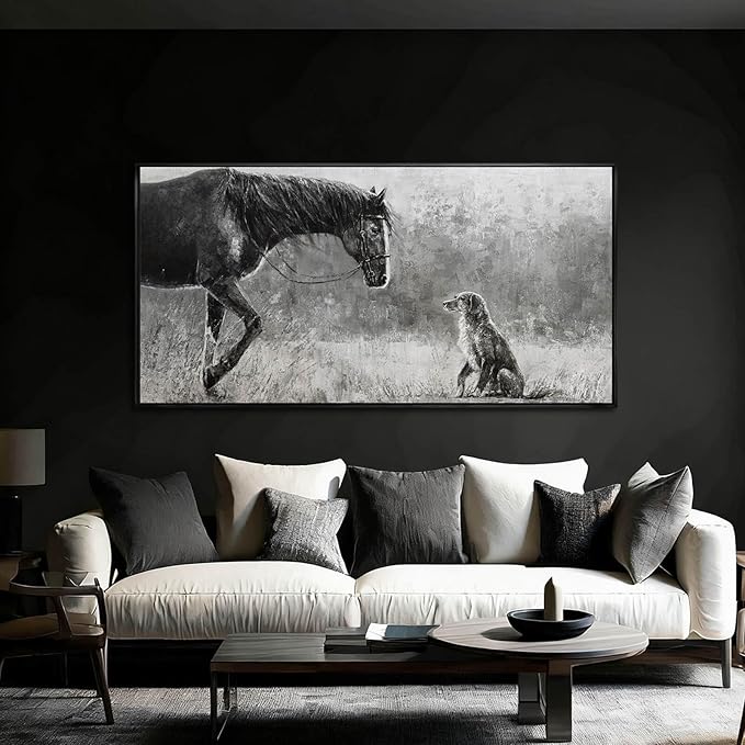 Black Home Wall Decor Horse Canvas Poster Neutral Wall Art 24"x48" Large Pictures for Living Room Kitchen Office Artwork