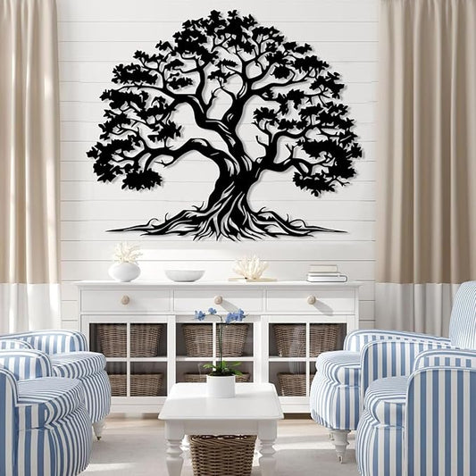 LARNT Tree of Life Metal Wall Art, Tree of Life Decor, Metal Branch Art for Wall, Nature Hanging, Farmhouse Sign, Living Room Wall Decor (Black 1, 24L x 20W)
