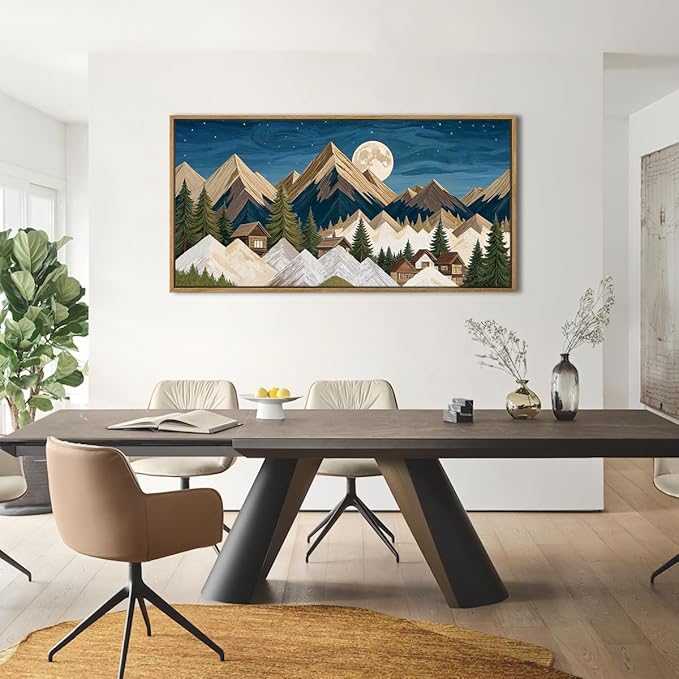 Large Mountain Wall Art Framed Rustic Wood Mountain Wall Decor for Living Room Bedroom Dining Room Office 20x40 Inch Single Artwork