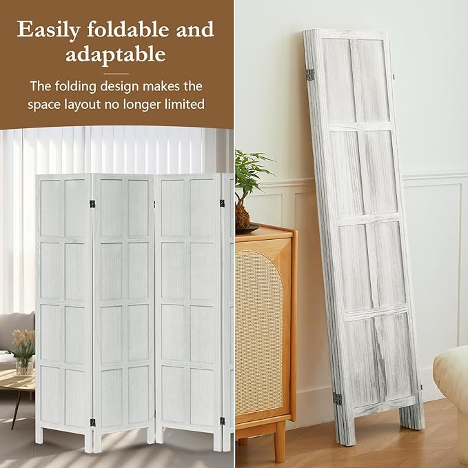 4 Panel Room Divider, 5.6Ft Wood Room Dividers and Folding Privacy Screens, Room Divider Wall Freestanding Room Partitions, Room Dividers Screen for Home Office Restaurant Bedroom, White