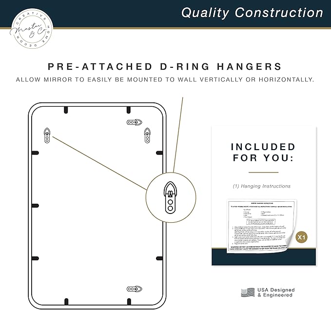 MCS Master & Co. Modern Metal Large Wall Mirror, Minimalist Home Decor Rectangle Mirror with Rounded Corners for Living Room, Bedroom, or Bathroom, 30 by 44 Inch, Black