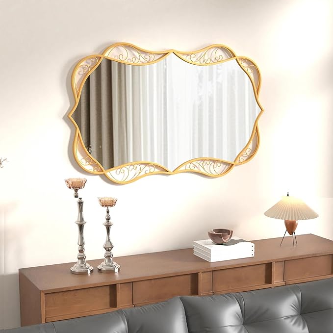 Bathroom Gold Wall Mirror: 30"x48" Antique Large Mirror for Wall - Vertical or Horizontal Hanging - Home Decor for Living Room/Entryway/Fireplace/Hallway