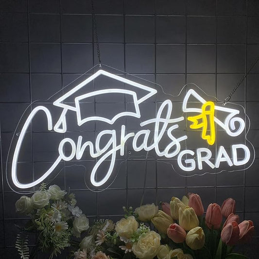 Congrats Grad Neon Sign Congrats Neon Lights Signs for Wall Decor with Dimmable Backdrop LED Light Up Signs for Party, Photos, Class of 2025 Celebrations, Graduation Gift