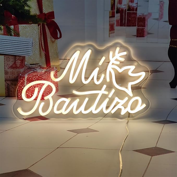 Mi Bautizo Neon Signs for Wall Decor, 20 * 10.8 inches Mi Bautizo Led Neon Light Sign perfect for Baby Birthday Decoration, Baby Shower Party, Room, Bedroom, Birthday Party, Christmas, INSNEnN