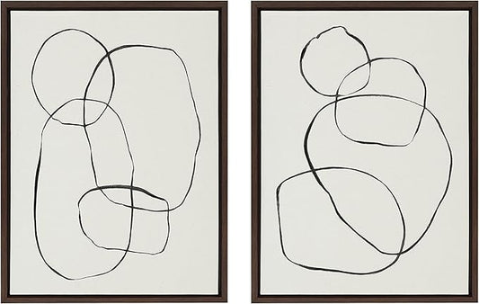 Kate and Laurel Sylvie Modern Circles and Going in Circles Framed Canvas Wall Art Set by Teju Reval of SnazzyHues, 2 Piece Set 18x24 Natural, Beautiful Abstract Minimalist Wall Art