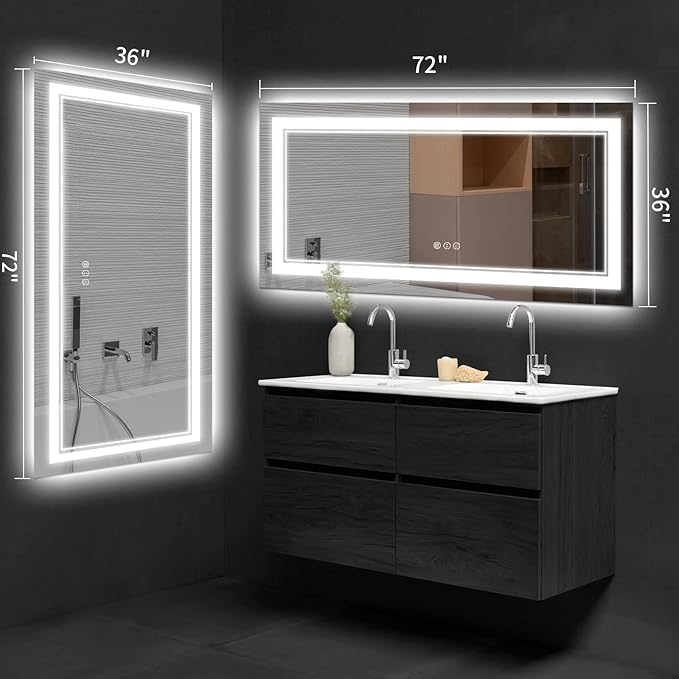 72x36 Inch LED Bathroom Mirror, Backlit and Front-lit,Large Lighted Vanity Mirror with Lights,Anti-Fog,Dimmable,ETL Listed