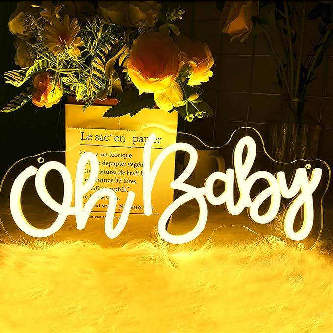 Oh Baby Neon Sign, Oh baby Light Up Sign USB Powered for Backdrop Baby Shower, Birthday, Wedding Decor (16" x 7", Warm White)