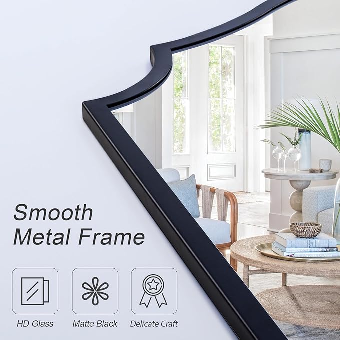 Chende Black Decorative Mirror, 32'' X 24'' Bathroom Mirror for Vanity Sink with Elegant Metal Frame, Modern Scalloped Mirror for Living Room, Mantel, Entryway, Dining Room