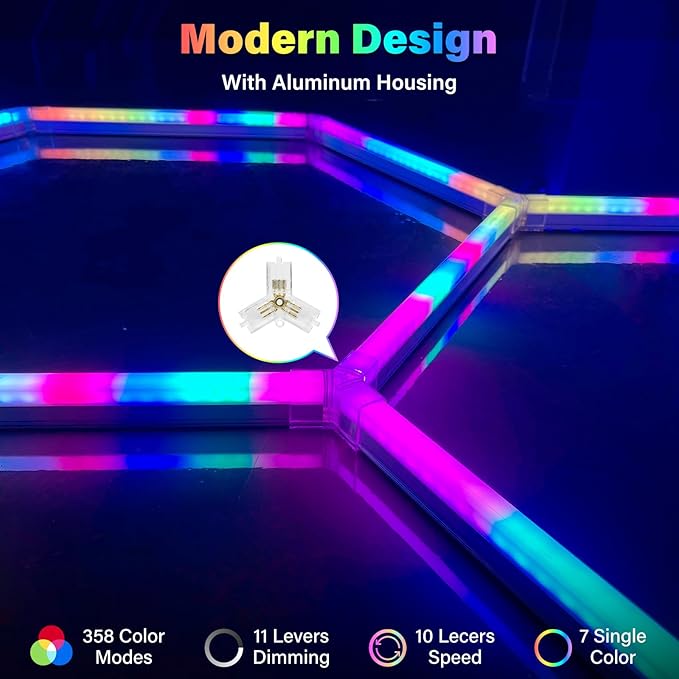 ALLYES Hexagon RGB Lights - Smart RGB LED Wall Lights with Music Sync, DIY Dimmable for Gaming Room, TV, Bedroom, Bar, Gym