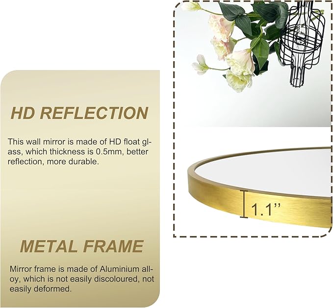 Bathroom Mirrors for Wall,Gold Frame Mirror,30'' Round Circle Mirror for Entryway Bedroom Vanity(30'',Gold)