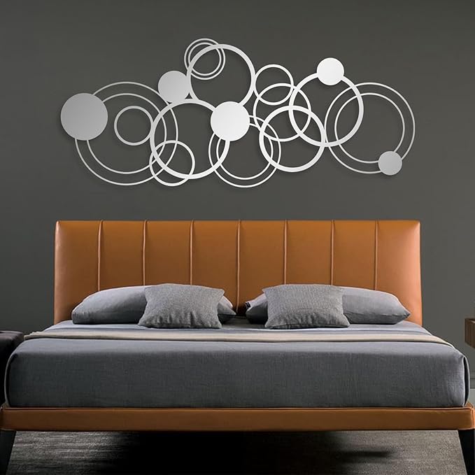 Abstract Circles Metal Wall Art, Geometrical Metal Wall Decor, Gold Circle Decorations, Circular Geometric Artwork, Large Rectangle Sign, Modern Minimalist Home Decor (Gold, 30"x13" | 76x32cm)