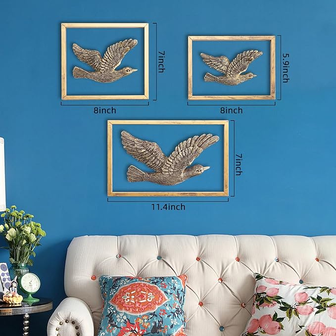 Newinhome Golden Seagull - Handcrafted Resin Bird Figurines Set of 3,Herring Gull Elegant Home Decor for Shelf/Tabletop/Mantel, Wedding Gift & Anniversary Present