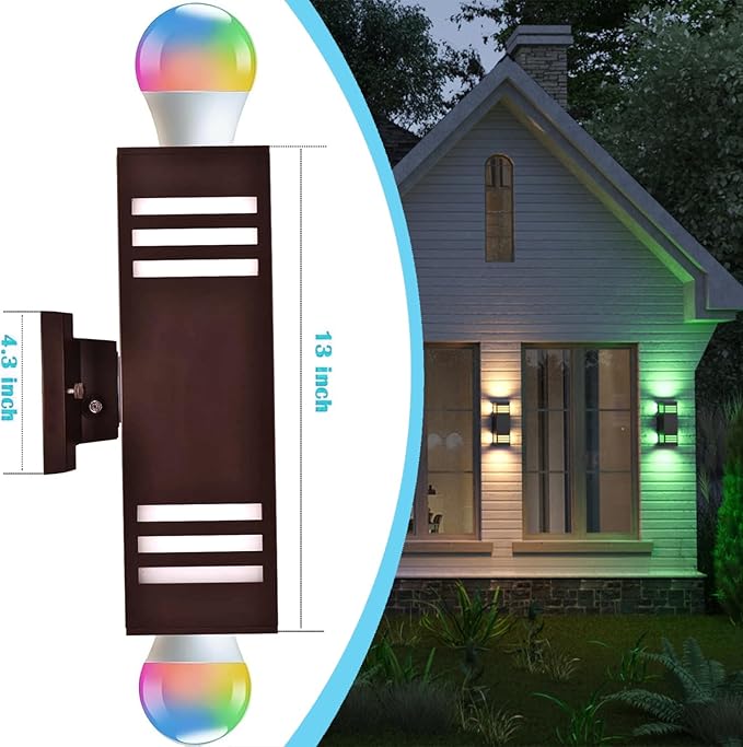 Modern Outdoor Wall Lights, Up and Down Color Changing Porch Lights,Cylinder Lights Outdoor Wall Sconce,Bronze Exterior Lighting Fixture Compatible with Smart Life & Tuya Smart