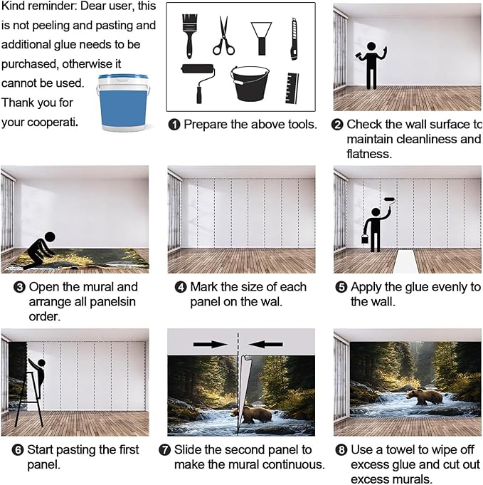 Brown Bear Mural Wallpaper, Forest Bear Murals, Natural Landscape Murals, Wallpaper for Living Room Bedroom Boy Girl Room Home Decor Mural (Not Peel Stick)