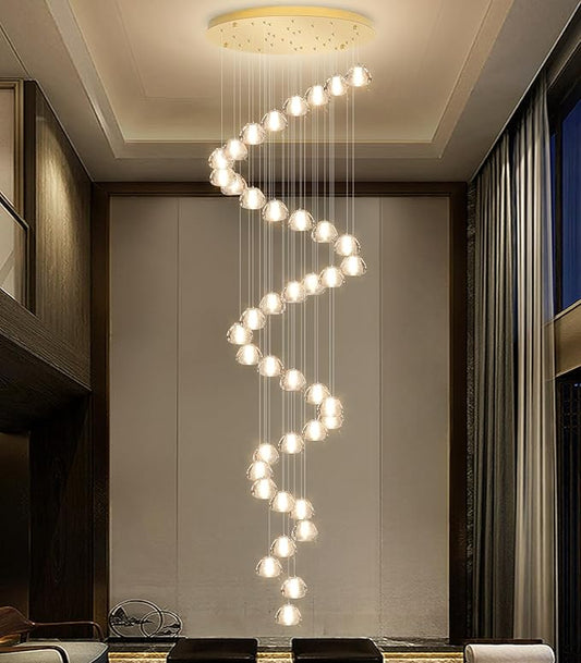 236'' Long Large Crystal Chandeliers LED Chandeliers for High Ceiling Handing Light Fixture for Entrance Hallway Foyer Staircase Lobby Gold