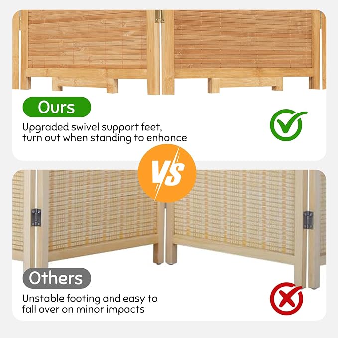 Bamboo Room Divider Folding Privacy Screens, Wall Divider for Room Separation, Portable Room Partitions and Dividers, 5.6FT Bamboo Mesh Woven Room Divider Panel (Brown, 4 Panel)