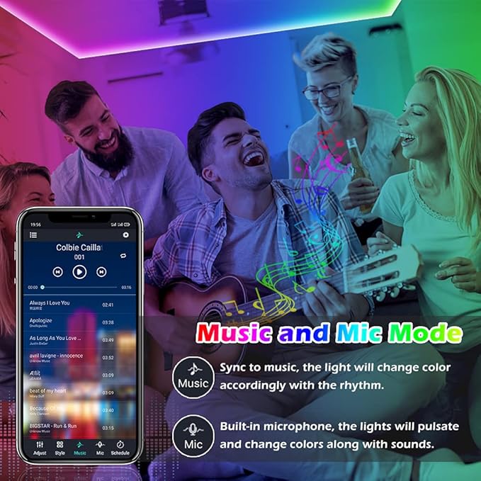 100ft Led Strip Lights,Long Smart Led Light Strips Music Sync 5050 RGB Color Changing Rope Lights,Bluetooth APP/IR Remote/Switch Box Control Led Lights for Bedroom,Home Decoration,Party,Festival