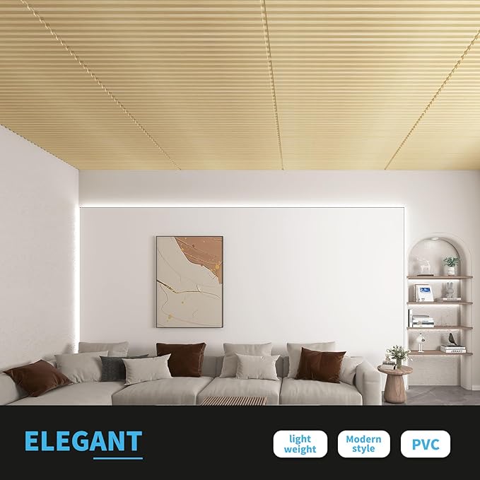 Art3d 12-Pack Slat Design 3D Wall Panels for Interior Wall Decor, 2x4 FT PVC Decorative Drop Ceiling Tiles - Oak