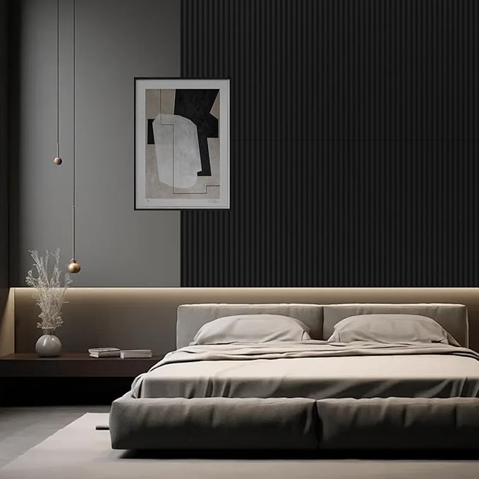 18Pack WPC Wainscoting Panels, 48.2 x 6.2 Inches 3D Accent Wall Panels for Interior Wall Decor, Fluted Wood Paneling for Living Room, TV Background, Office, Bedroom(Matte Black)