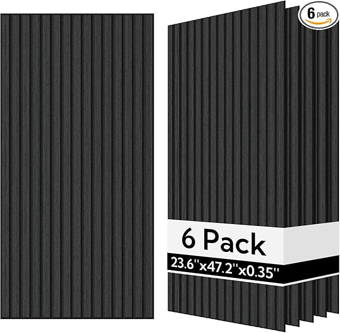 Olanglab Wood Veneer Acoustic Wall Panels 6 Pack, 23.6"×47.2" Sound Absorbing Wall Panels for Interior Wall Decor, Matte Black
