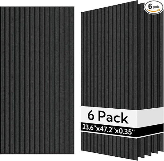 Olanglab Wood Veneer Acoustic Wall Panels 6 Pack, 23.6"×47.2" Sound Absorbing Wall Panels for Interior Wall Decor, Matte Black