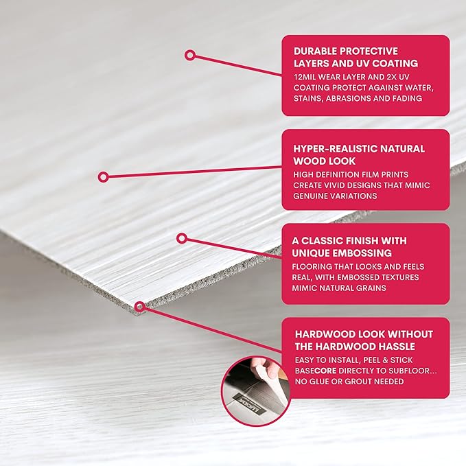 LUCiDA SURFACES Luxury Vinyl Floor Tiles-Peel & Stick Adhesive Flooring for DIY Installation-Sample Wood-Look Plank-6 inch x 12 inch