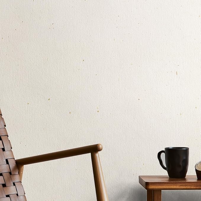 Matte White Grasscloth Textured Wallpaper Natural&Neutral&Handmade Style Thick Peel and Stick Removable for Bedroom,Office,Cabinet(16.5”x236.2”) (Leaves&Petals) M15