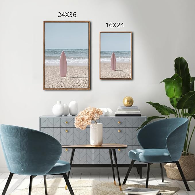 CHDITB Ocean Beach Framed Canvas Wall Art Set, Coastal Surfboard Wall Decor,Summer Coconut Tree Sea Wall Painting, Modern Surfing Art Prints for Living Room, Bedroom, Office- Large Size 24"x36"x3