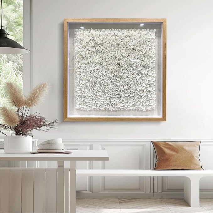 BrightA Minimalist 3D Wall Art Large Wall Art Artwork for Walls White Textured Wall Sculpture with Embossed Patterns Modern Abstract Artwork for Living Room Office Decor 31.5"x31.5"