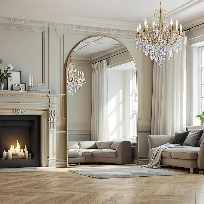 Arched Full Length Mirror, 81"x41" Large Floor Mirror with Stand, Oversized Full Body Mirrors for Leaning or Hanging, Wall Mounted Mirrors for Bedroom, Living Room,Dressing Room, Gold