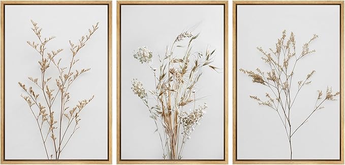 MUDECOR Framed Canvas Print Wall Art Wildflower Floral Botanical Prints Minimalist Wall Art Modern Farmhouse for Bedroom - 24"x36"x3 Natural